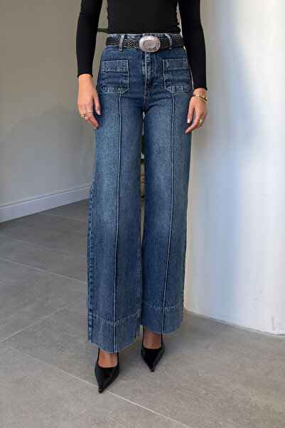 MAGARDE Pre-Washed Wide Leg Jeans - Dark Blue