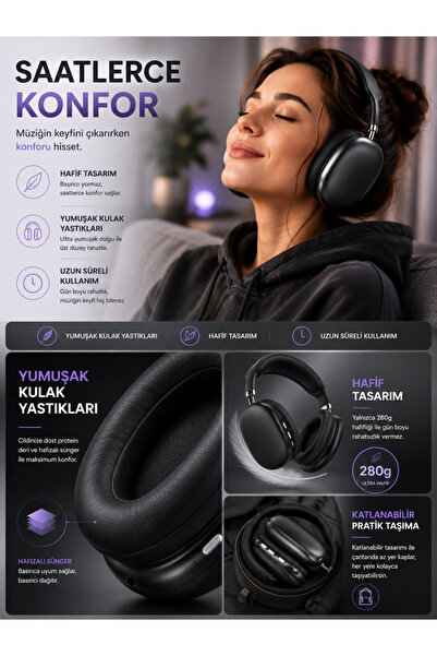 Happy Owl Kablosuz Bluetooth Kafa Üstü Kulaklık – Mikrofonlu, Şarjlı, Katlanabilir, Yumuşak Pedli, Güçlü Bass, Telefon Bilgisayar Uyumlu