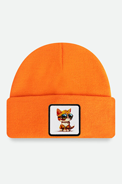 BlackBörk Orange Children's Beanie with Cat Logo