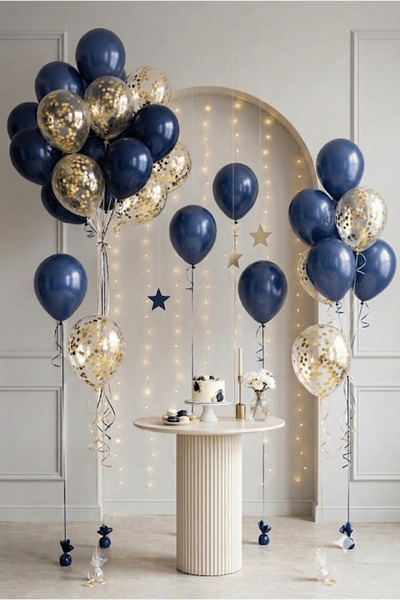 FESTİVALOON 20’li Lacivert Şeffaf Balon Seti Gold Konfetili Doğum Günü Parti ...