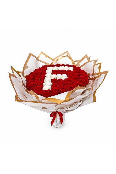 velve Buchet floral personalizat cu litera, din 65 trandafiri de sapun, Rosu-...