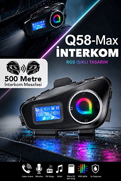 mimtec Q58 Max 500m Telsiz Mesafeli İnterkom Çift Sürücü İletişimli Mp3 FM Ra...