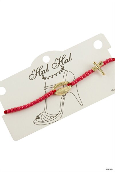 Generic Brand Stbrycel Yellow Colored Sea Shell Beads (180434) Anklet Red