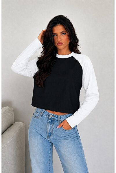 ÖZ PAMUK Women's Soft Shaped Fabric Crew Neck Raglan Sleeve Long Sleeve Sweat...