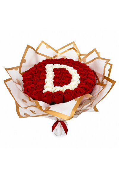 velve Buchet floral personalizat cu litera, din 65 trandafiri de sapun, Rosu-...