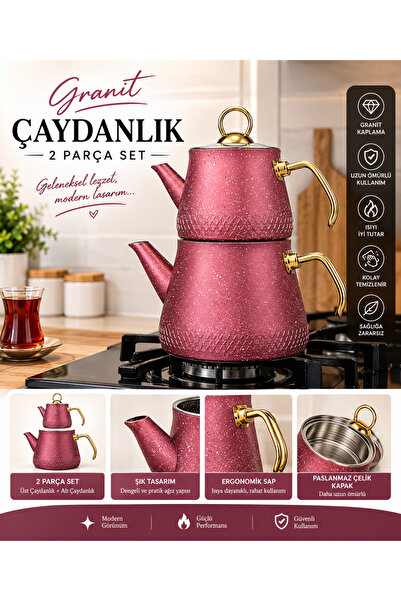 Genel Markalar Şık Bordo Hasır Desenli Çaydanlık Seti