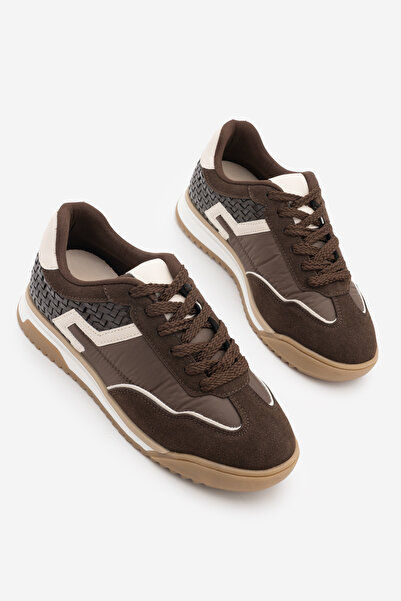Marjin Women's Suede & Parachute Detailed Knit Panel Multi-Panel Lace-Up Casu...