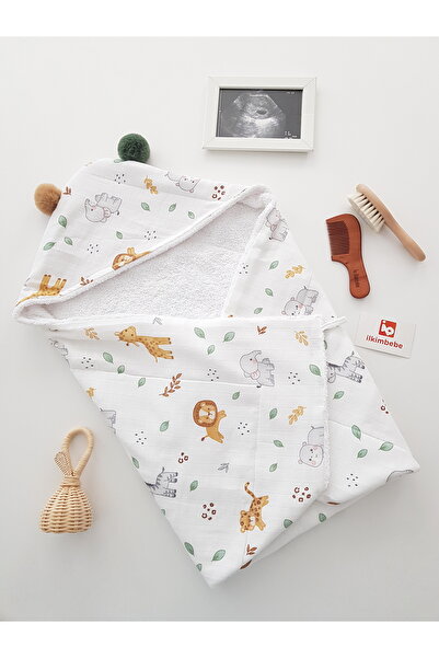 ib ilkimbebe Baby Bath Towel Water Absorbent Muslin Hooded Double Sided Swadd...