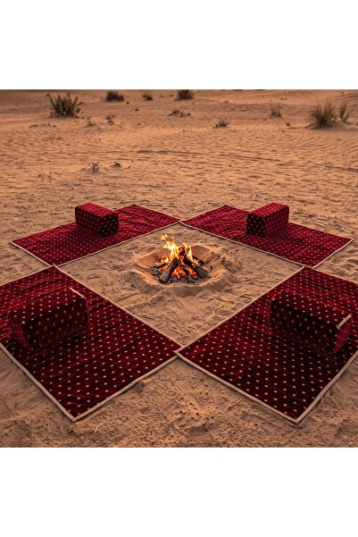 unbranded Luxury Red Camping Rug Set with Cushions for Outdoor Gatherings