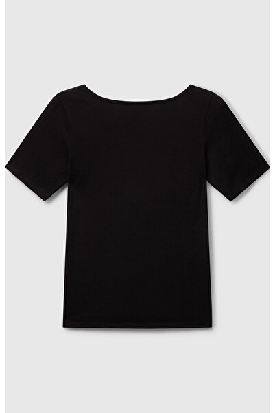 United Colors of Benetton Women's Black Cotton Blend Knitted Slim Fit Wide Co...