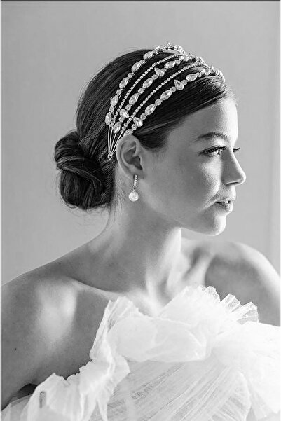 Lily and Bride Zirkon Taşlı Gelin Tacı Yaprak Desen Kristal Nişan Düğün Nikah...