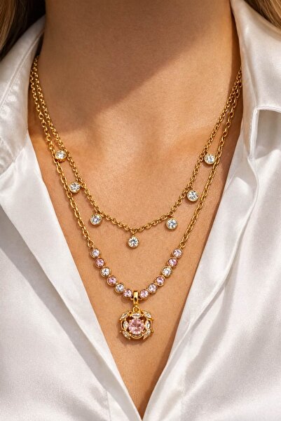 Xuping collection Pembe Taşlı Çoklu Kolye JP00297