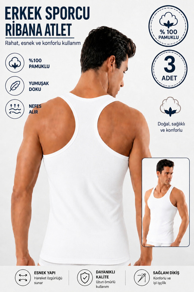 Alıç Men's Athlete Ribbed Undershirt (Tutku Authorized Seller) 3 Pieces Cotto...