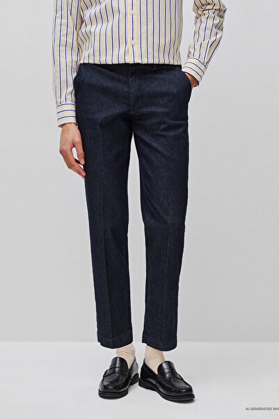 United Colors of Benetton Men's Blue Cotton Blend Slim Fit Pleated Trousers w...