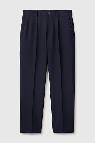 United Colors of Benetton Men's Navy Blue Pleated Trousers with Elastic Waist