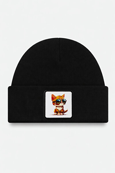 BlackBörk Black Children's Beanie with Cat Logo