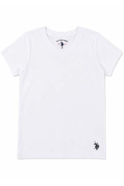 U.S. Polo Assn. Boy's V-Neck Short Sleeve T-Shirt 3-14 Years White