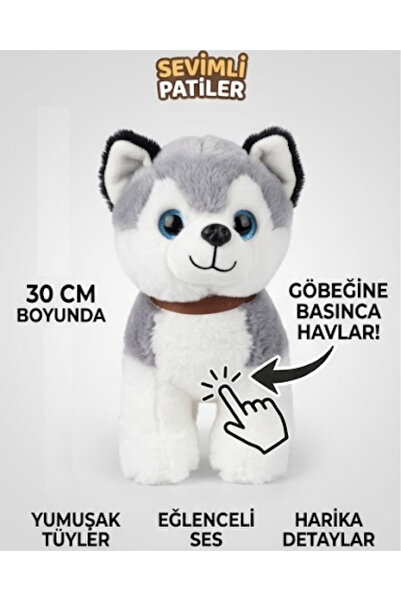 LRS STORE Havlayan Peluş Köpek 30 cm – Göbeğine Basınca Ses Çıkaran Sevimli S...
