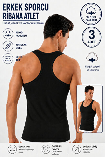 Alıç Men's Athlete Ribbed Undershirt (Tutku Authorized Seller) 3 Pieces Cotto...