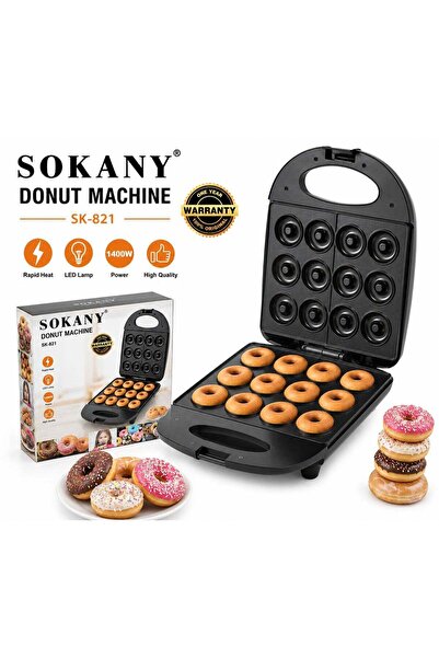 SOKANY SK-821 Electric Donut Maker, 12-Donut Capacity, 1400W, Non-Stick