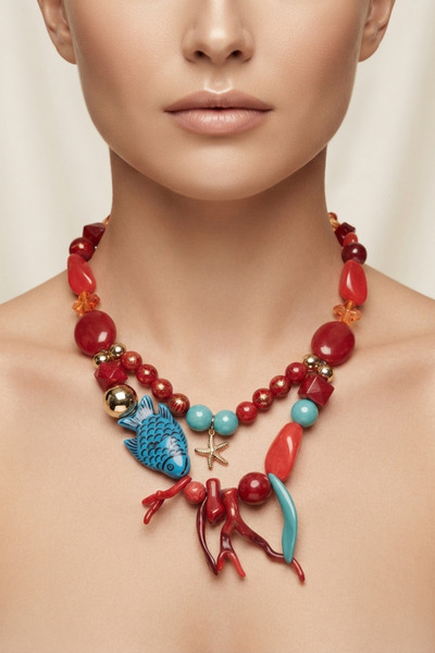 PETEK AKSESUAR Acrylic Design Reef Fish Summer Macrome Yarn Necklace