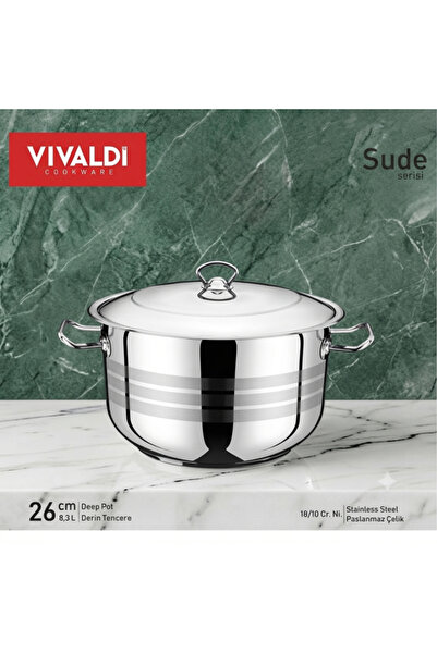 Vivaldi فيفالدي قدر عميق سودي 26 سم 8.3 لتر ستانلس ستيل 18/10 - تركي
