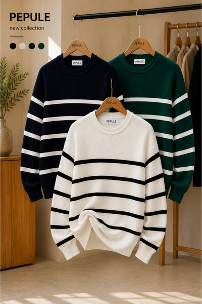 threeoff Erkek Selanik Örme Triko Kazak Kışlık Kalın Dokulu Modern Fit Premium
