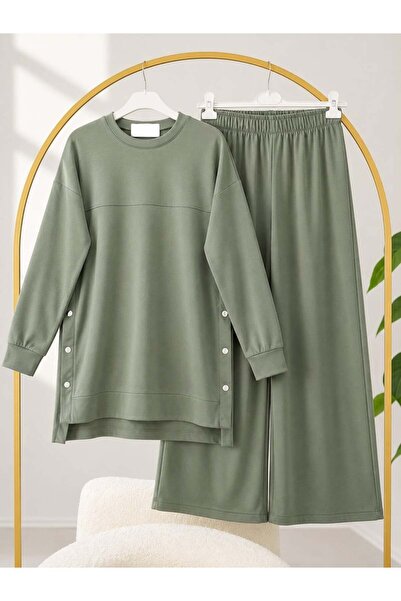 modasindoma Women's Hijab Basic Set with Snap Fasteners on the Side, Khaki