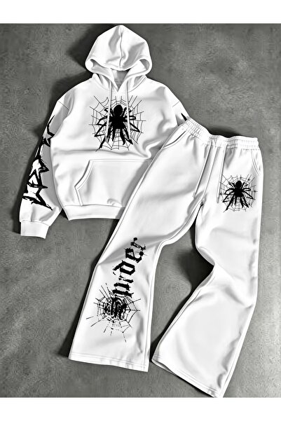macklin Unisex Women's and Men's Spider Printed Oversize 3 Thread Hooded Hood...