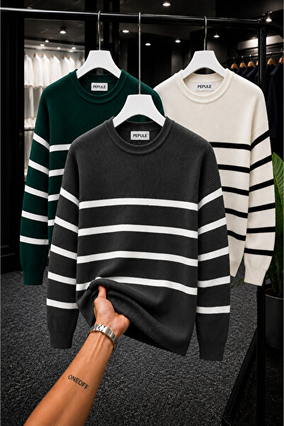 threeoff Erkek Selanik Örme Triko Kazak Kışlık Kalın Dokulu Modern Fit Premium