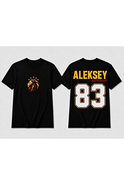 HESCOKOZMETİK Aleksey Batrakov 83 Black Unisex T-Shirt with Back Printed Lion...