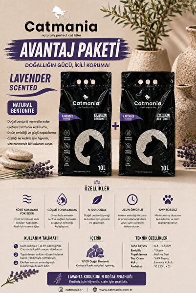 Lavanta Kokulu Ferahlatıcı Ekstra Topaklaşan Kedi Kumu 2 x 10 LT