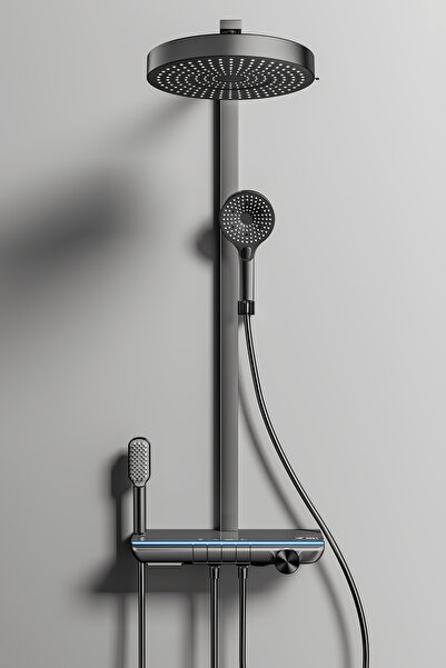 OXYAQUA Venüs Dijital LED Göstergeli Piyano Tuşlu Termostatik Banyo Batarya Duş Sistemi Tepe Robot Duş Seti