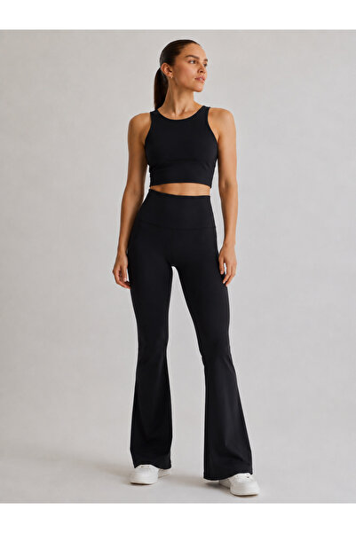 Nuevo Women's Black High Waist Gathering Spanish Leg Stretchy Sports Leggings -