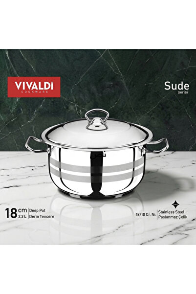 Vivaldi فيفالدي قدر عميق سودي 18 سم 2.3 لتر ستانلس ستيل 18/10 - تركي