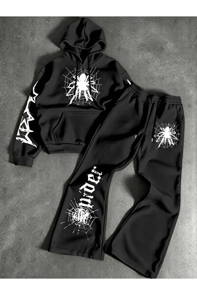macklin Unisex Women's and Men's Spider Printed Oversize 3 Thread Hooded Hood...