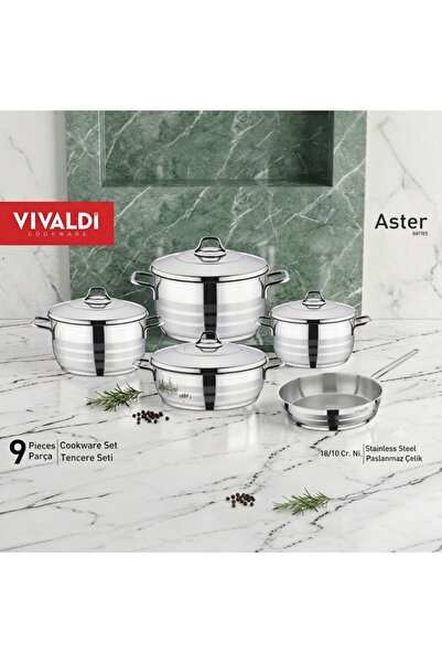 Vivaldi فيفالدي طقم قدور أستر 9 قطع ستانلس ستيل 18/10 - تركي