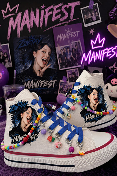 MECH BUTİK Manifest Printed White High-Top Linen Sports Shoes Sneaker