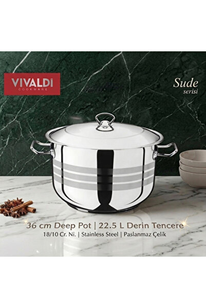 Vivaldi فيفالدي قدر عميق سودي 36 سم 22.5 لتر ستانلس ستيل 18/10 - تركي