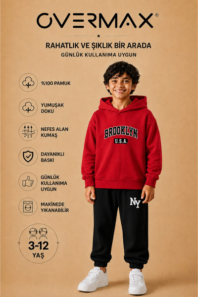 OVERMAX Brooklyn Printed Children's Hooded Tracksuit Set – Ages 3-12