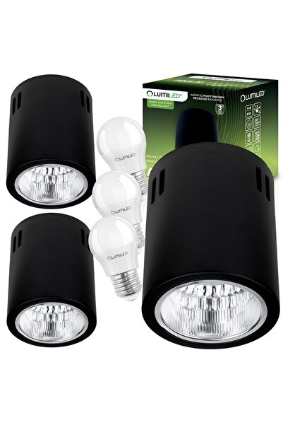 Lumiled 3x Spot fix rotund pentru montaj la tavan APUS 10 TUBA Negru + Bec LE...