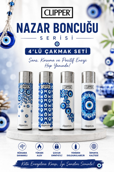 Cliper Clipper Nazar Boncuğu Serisi Koleksiyonluk Çakmak Seti - Yeniden Doldu...