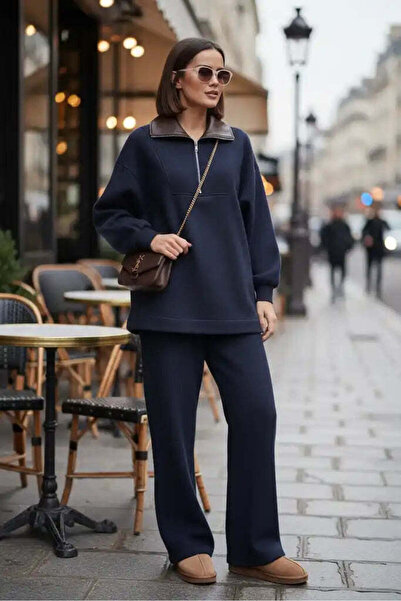 Aselim Hijap Moda Oslo Comfort Set – Selanik Kumaş İkili Takım Lacivert