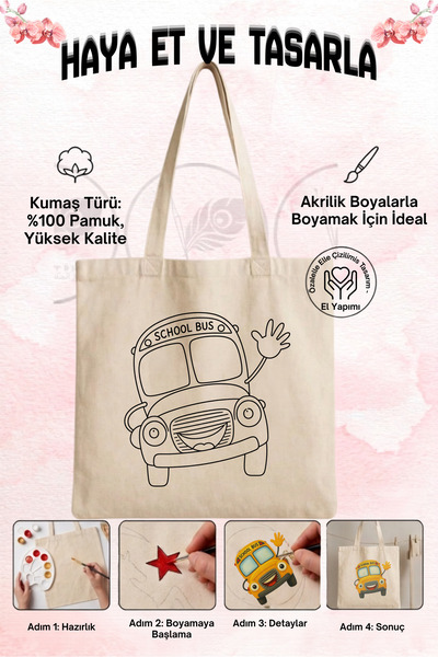 Kokushop Okula Dönüş ve Öğretmenler Günü Özel Boyanabilir Ham Bez Çanta - El ...