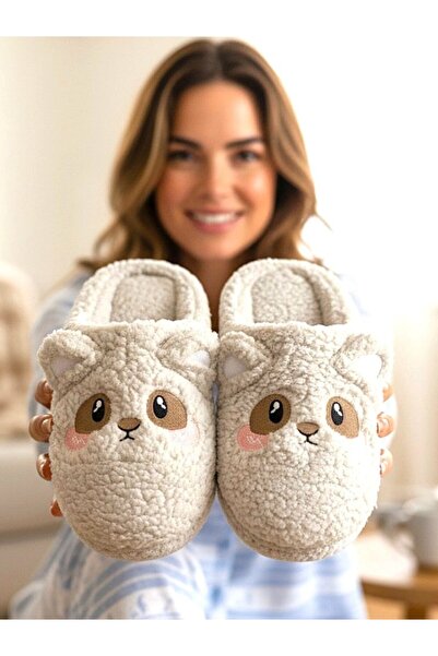 ellaboni Panda Patterned Fluffy Wool Women's House Slippers Winter Dowry and ...