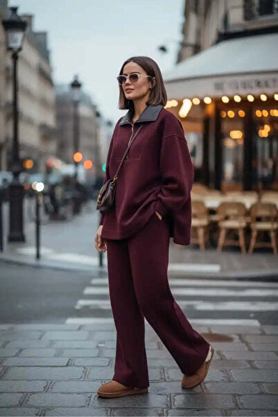 Aselim Hijap Moda Oslo Comfort Set – Selanik Kumaş İkili Takım Bordo