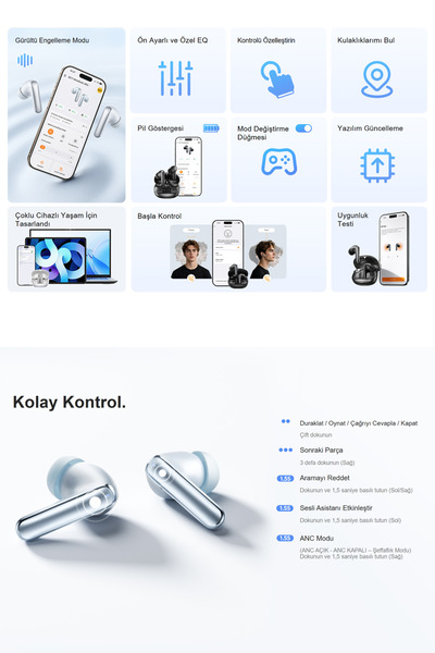 QCY MeloBuds N65 - 6.0 Bluetooth Kulaklık Hi-Res LDAC 60 dB Adaptif ANC - Eller Serbest, 45 ms