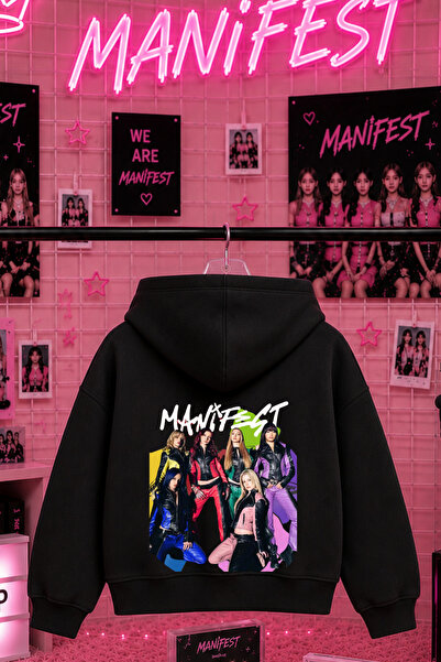 MECH BUTİK Manifest Printed Black Hooded Sweatshirt Hoodie