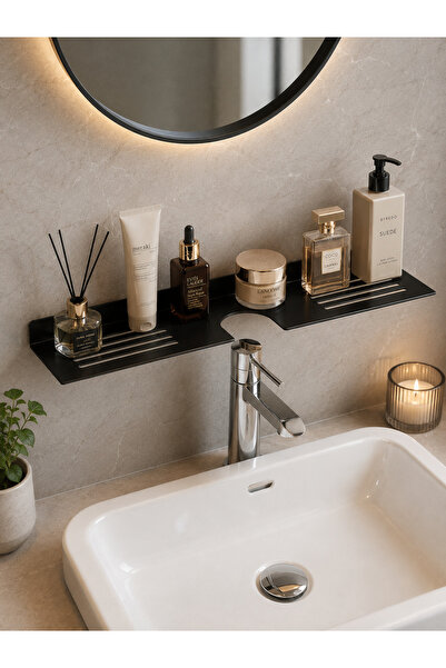 Saklı Home Dekoratif Metal Banyo Rafı | Lavabo Üstü Duvar Rafı | Duvara Monte...