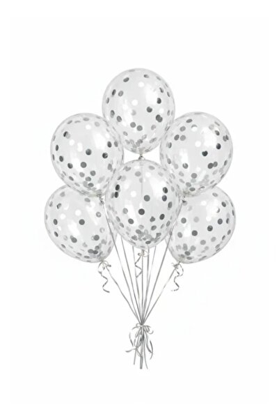 Onay Store 5 Adet Şeffaf Gümüş Konfetili Balon Seti - Parti - Doğum Günü Süsl...